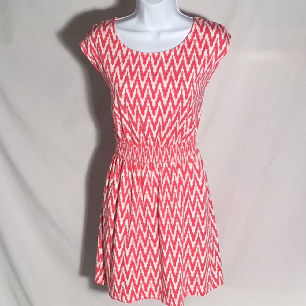 LOFT Pink and White Chevron Dress